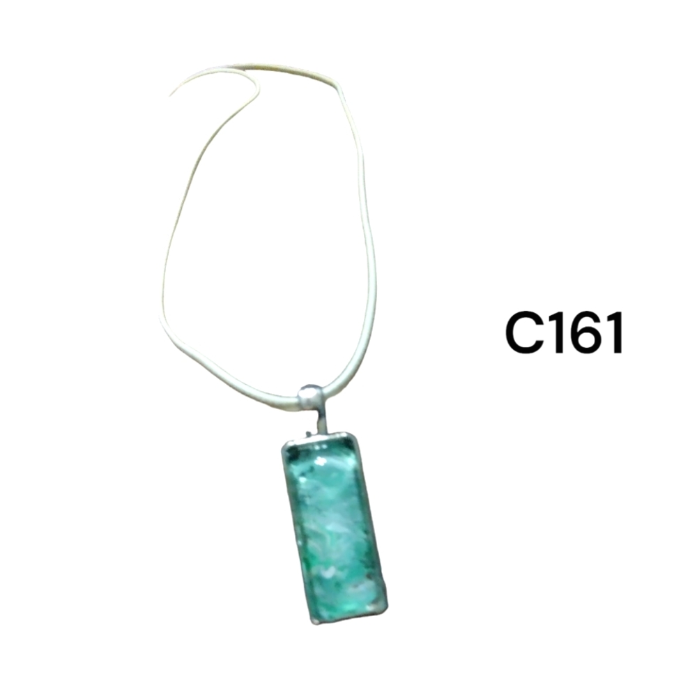 24 inch hand created  Fluid Art Silver Pendant on White cord